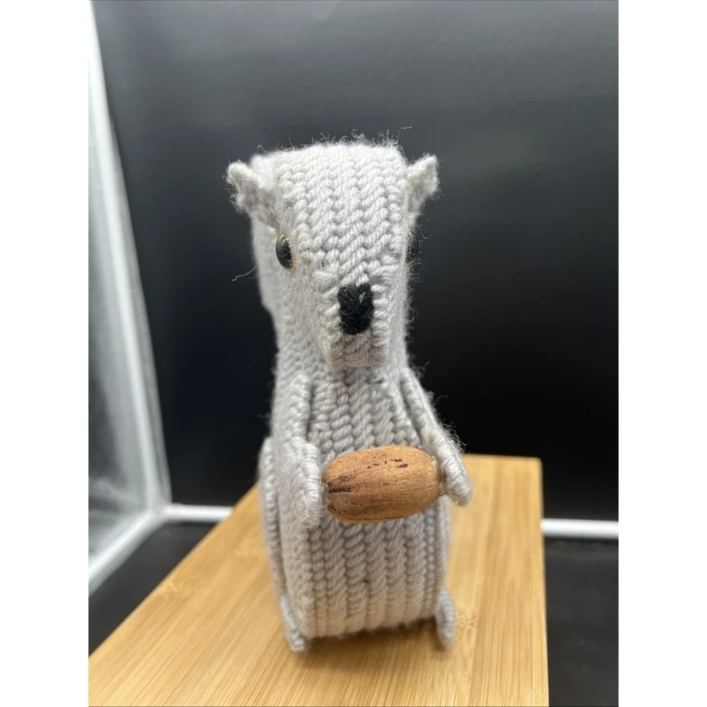 Vintage Handmade Crocheted Squirrel With Wooden Nut 8